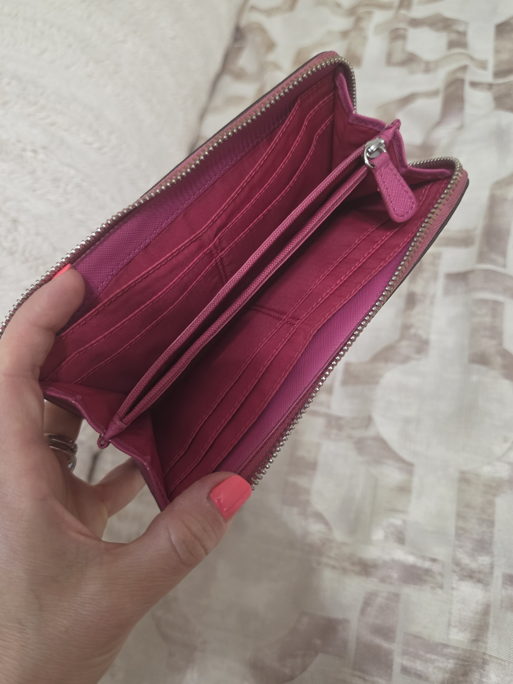 Coach Signature Zip Wallet in Brown with Pink Trim - Picture 8 of 8